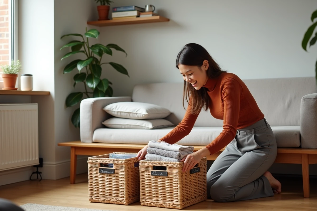 Aménagement d'un studio étudiant avec rangements astucieux et mobilier multifonctionnel éco-conçu