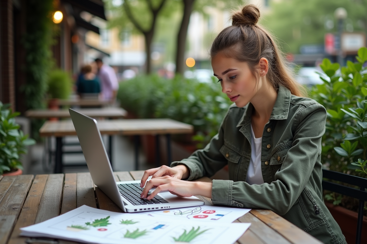 Jeune femme architecte paysagiste travaillant en extérieur