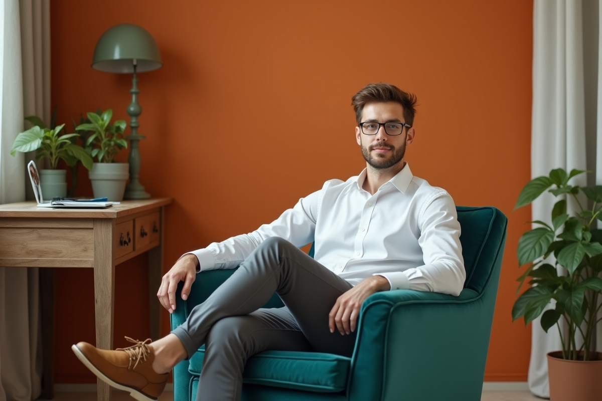 Espace de bureau moderne avec fauteuil en velours vert