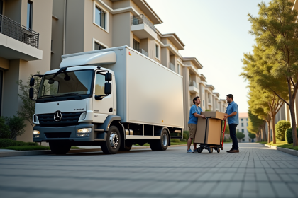 Camion de déménagement de 20m3 devant un immeuble résidentiel