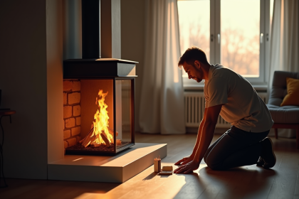 Poêle moderne qui ne s'allume pas dans un salon cosy