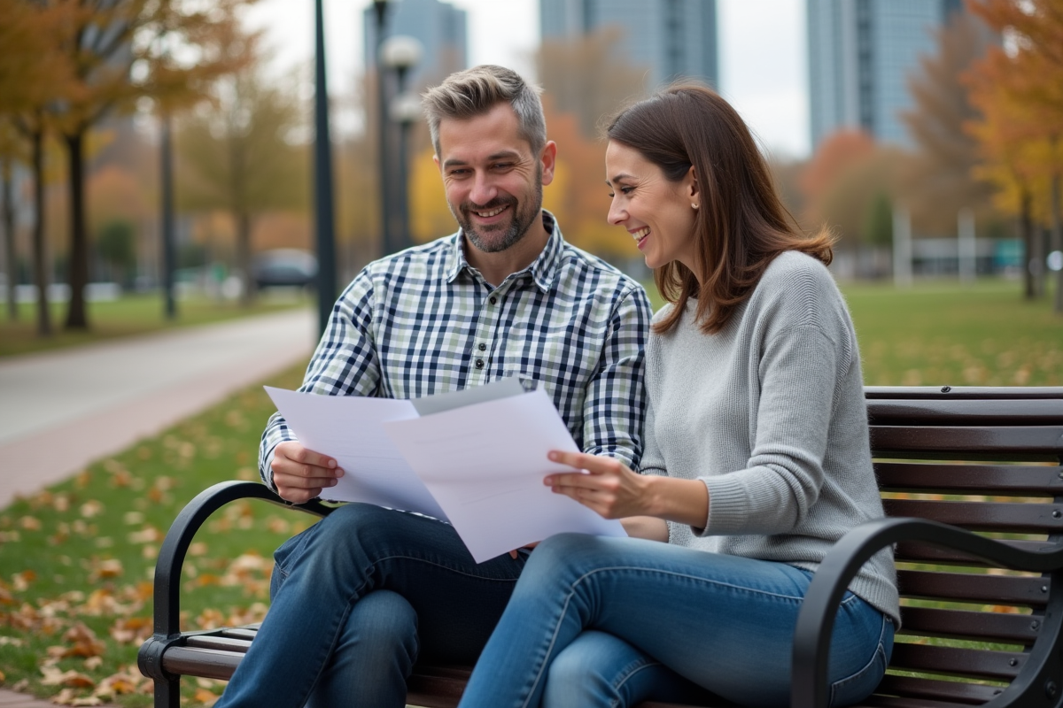 Deux entrepreneurs discutant dans un parc en automne