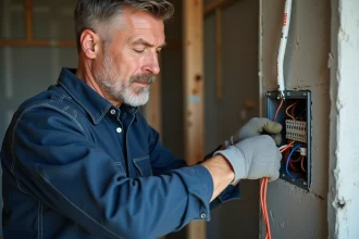 Électricien connecté des fils dans une boîte de jonction