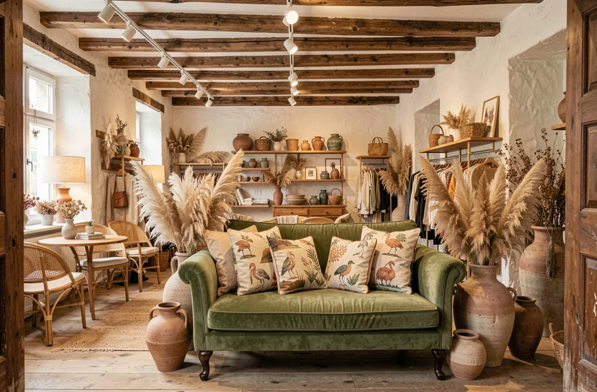 Boutique de décoration Gnooss by La Maison de Caroline avec mobilier en rotin et accessoires artisanaux