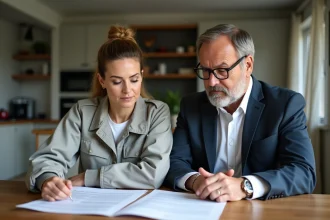 Homme d'âge moyen et femme artisan examinent des papiers