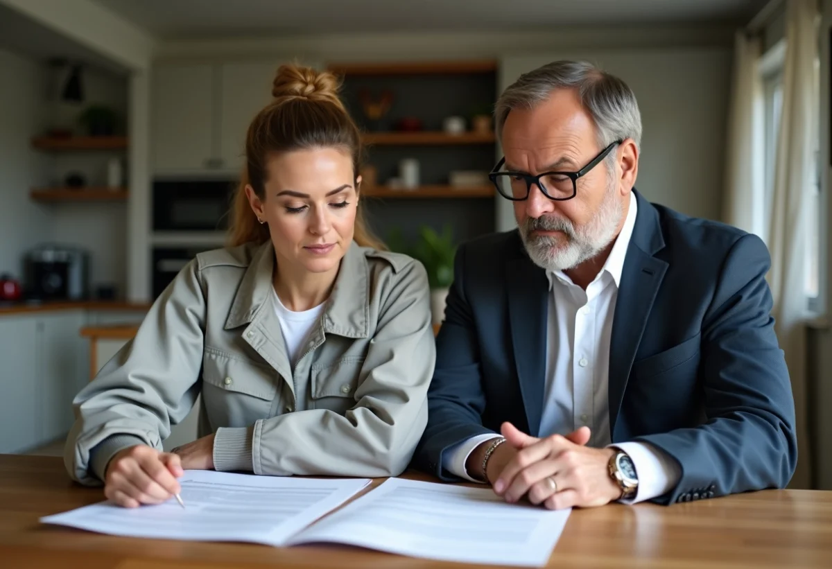 Homme d'âge moyen et femme artisan examinent des papiers