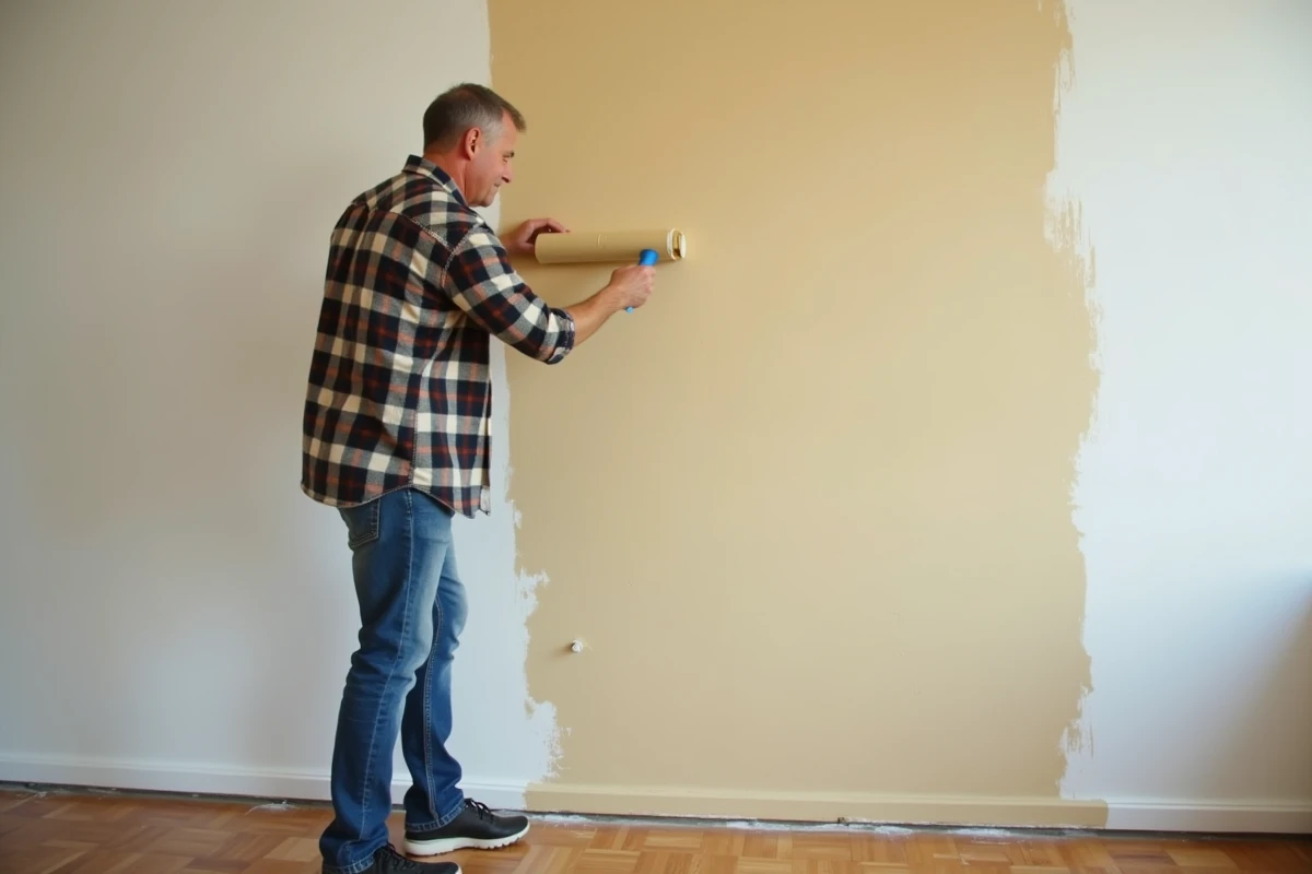 Homme moyenâgeux peignant un mur d'appartement