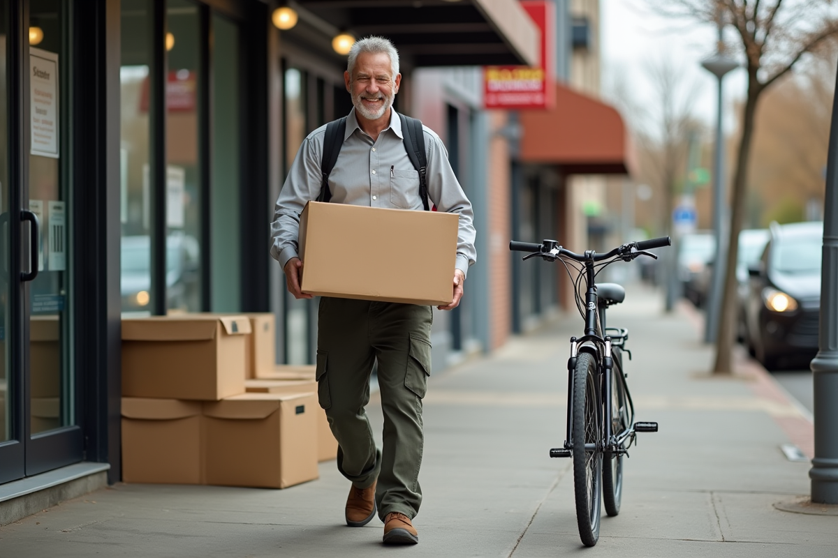 Homme avec une caisse de recyclage dans la ville