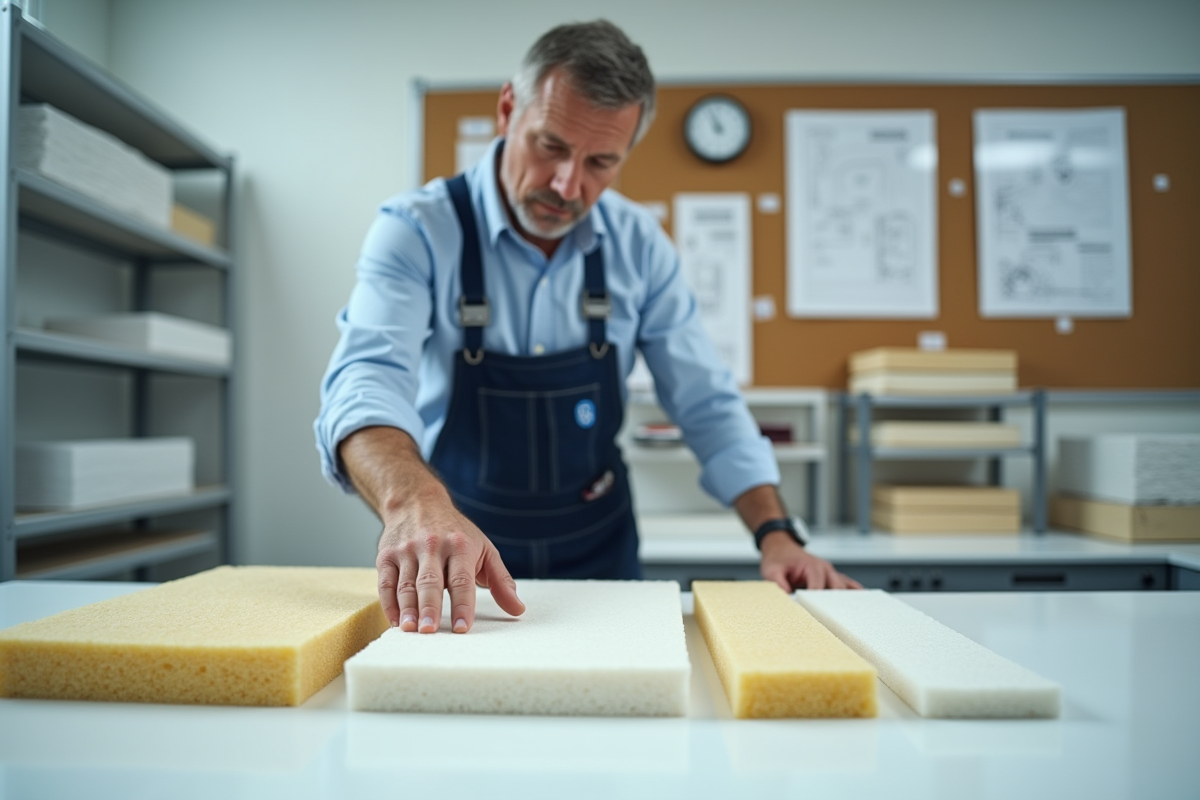Technicien en isolation examine des échantillons de matériaux