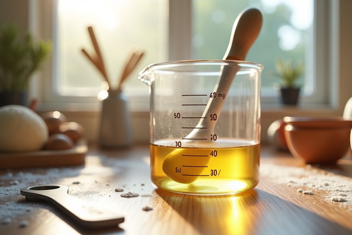Verre doseur de 50 ml avec cuillère à mesurer en cuisine lumineuse
